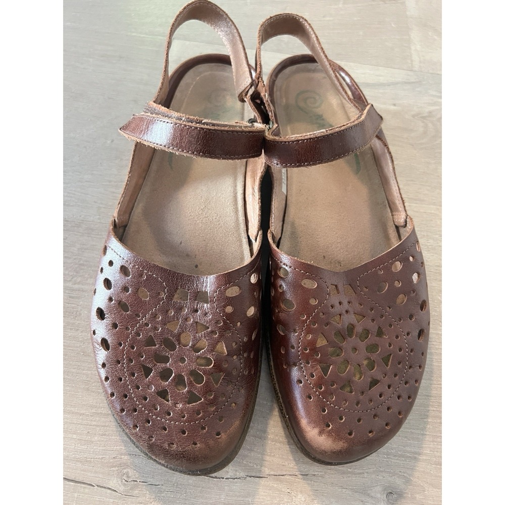 Naot Womens 40 Arataki Mary Jane Sandals Brown Leather Cutout Slingback Flat